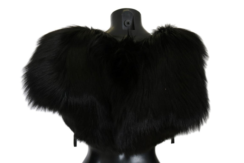 Elegant Black Silver Fox Fur Scarf Dolce & Gabbana