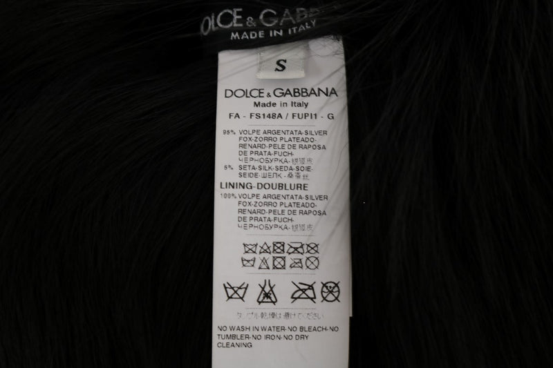 Elegant Black Silver Fox Fur Scarf Dolce & Gabbana