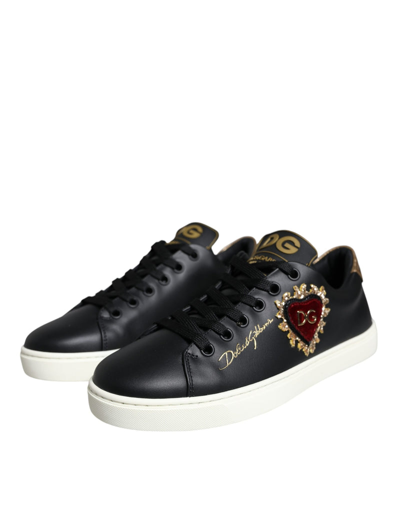 Black Portofino Sacred Heart Sneakers Shoes Dolce & Gabbana