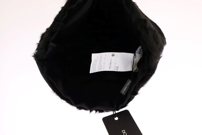 Elegant Black Xiangao Fur Beanie Hat Dolce & Gabbana