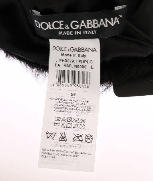 Elegant Black Xiangao Fur Beanie Hat Dolce & Gabbana