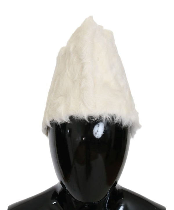 Elegant White Fur Beanie Luxury Winter Hat Dolce & Gabbana