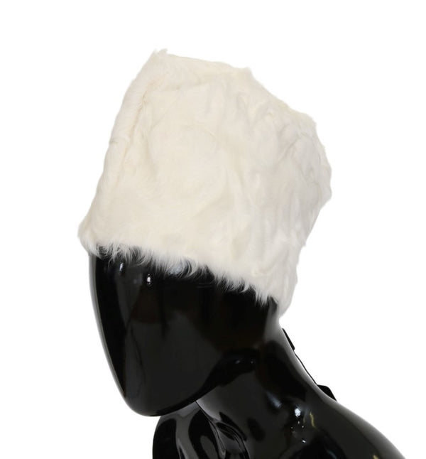 Elegant White Fur Beanie Luxury Winter Hat Dolce & Gabbana