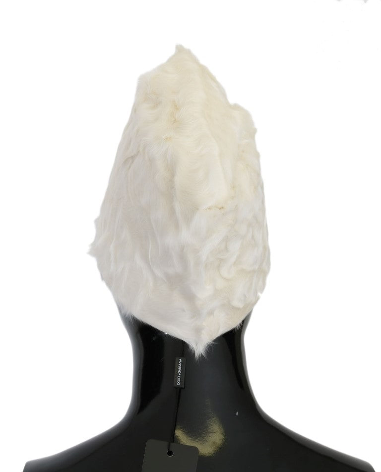 Elegant White Fur Beanie Luxury Winter Hat Dolce & Gabbana