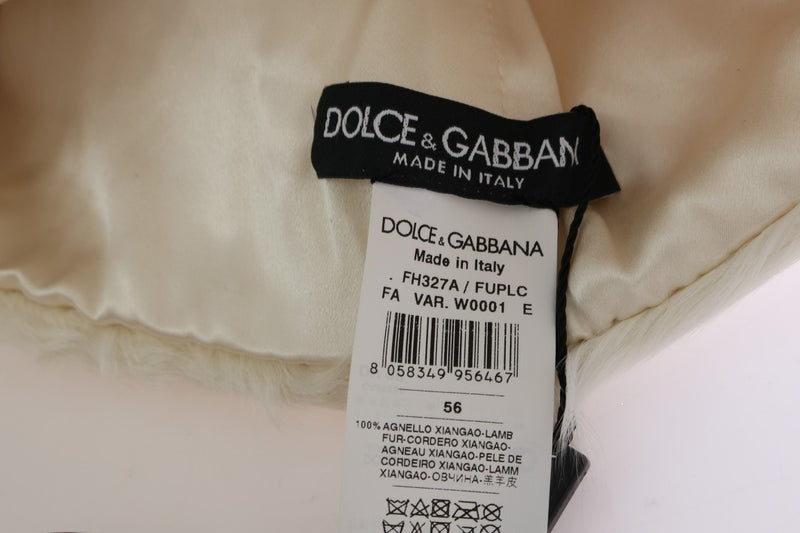 Elegant White Fur Beanie Luxury Winter Hat Dolce & Gabbana