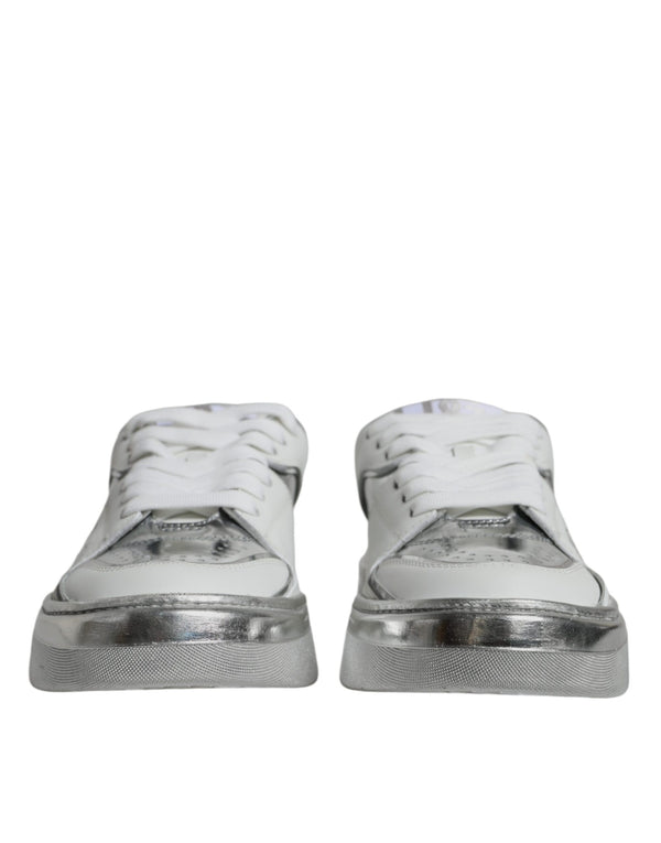 White Silver Leather Low Top Sneakers Shoes Dolce & Gabbana