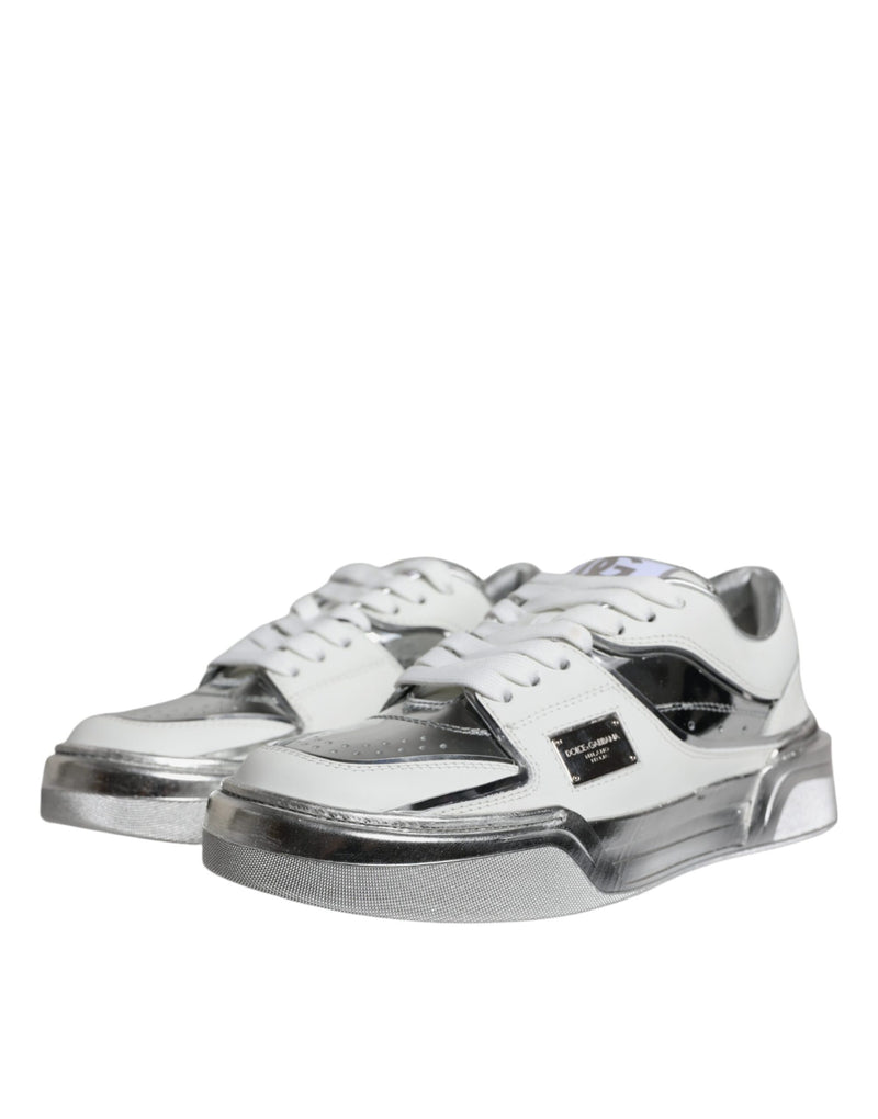 White Silver Leather Low Top Sneakers Shoes Dolce & Gabbana