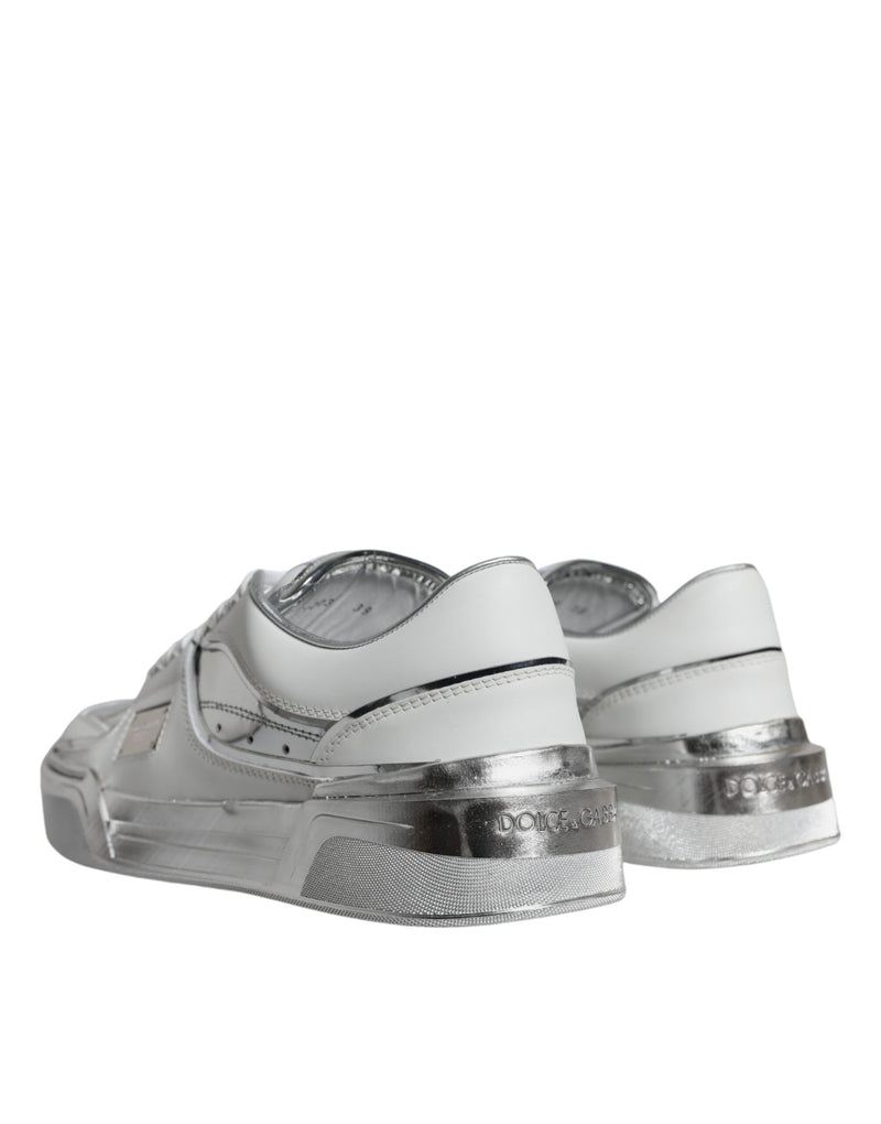 White Silver Leather Low Top Sneakers Shoes Dolce & Gabbana