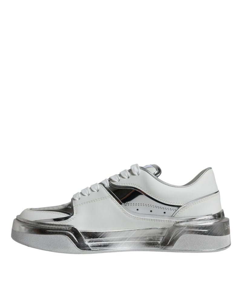 White Silver Leather Low Top Sneakers Shoes Dolce & Gabbana