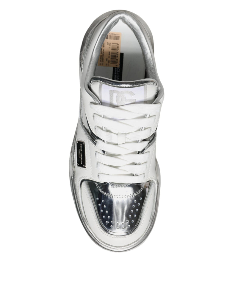 White Silver Leather Low Top Sneakers Shoes Dolce & Gabbana