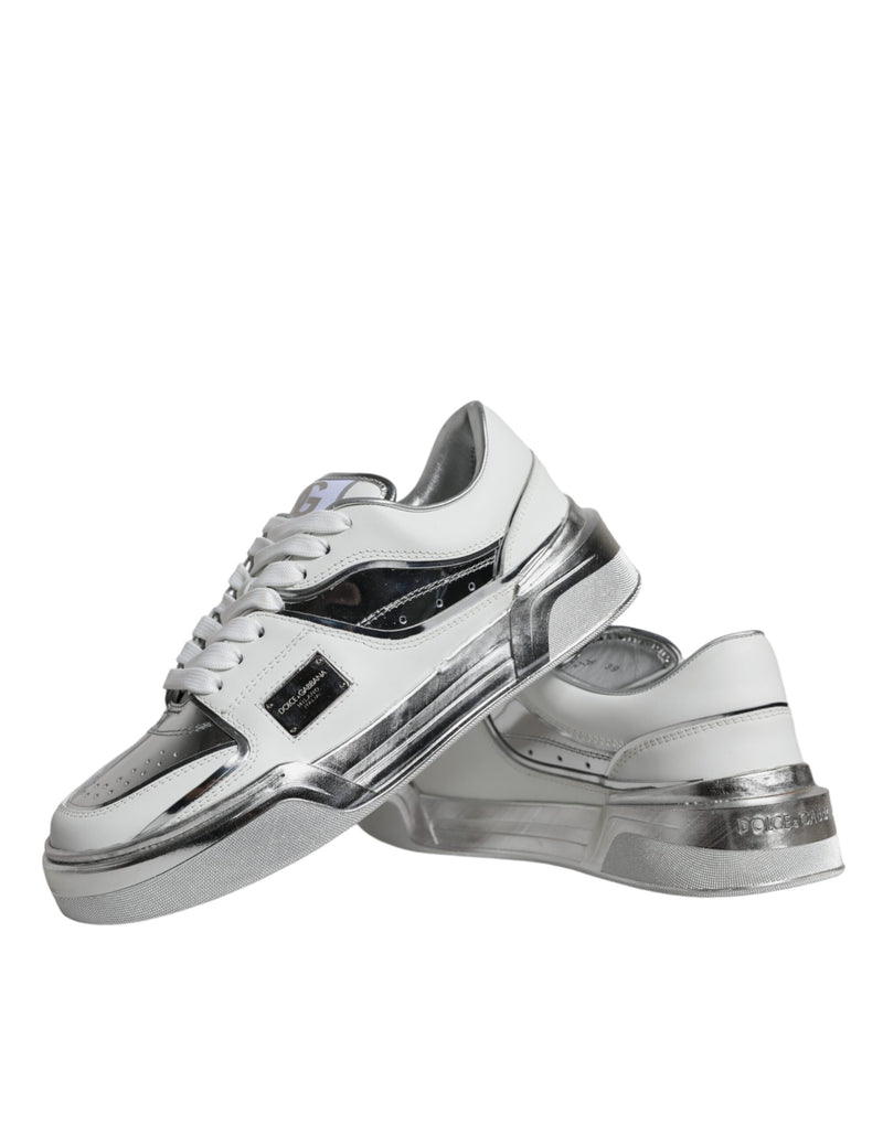 White Silver Leather Low Top Sneakers Shoes Dolce & Gabbana