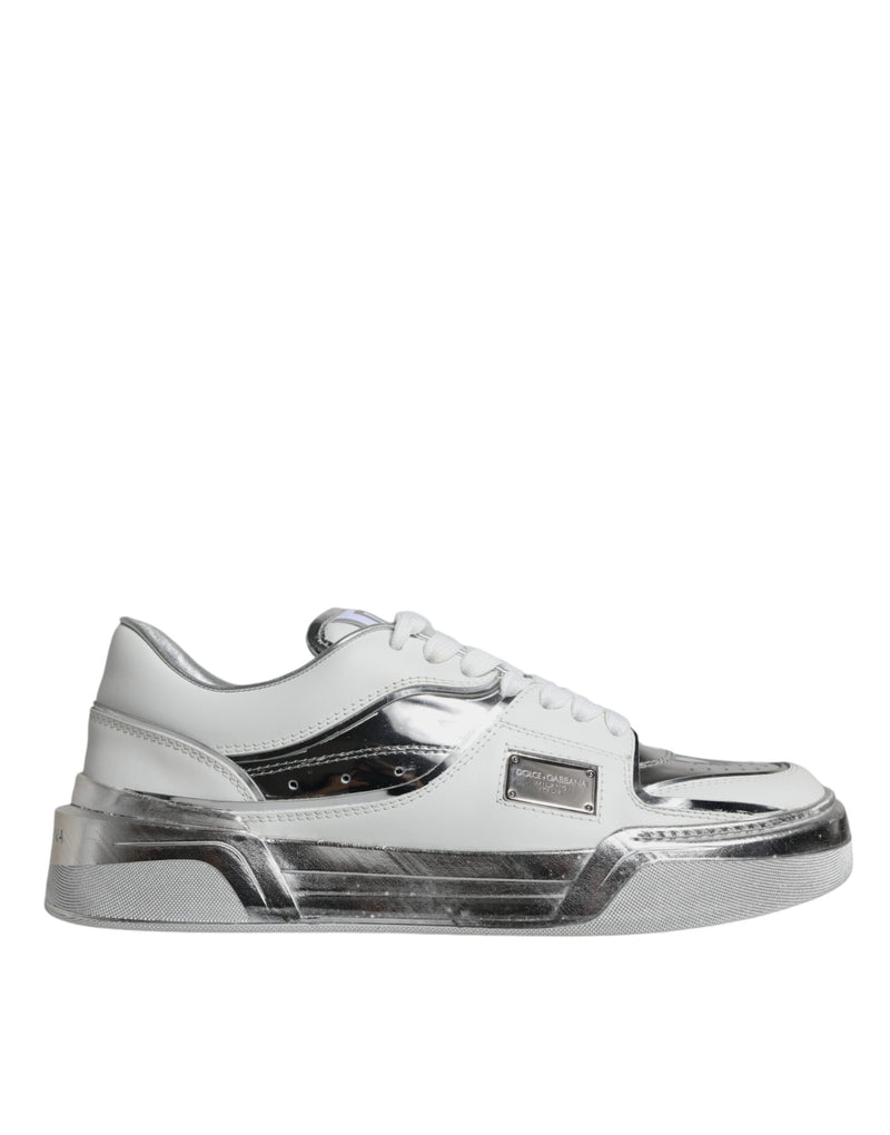 White Silver Leather Low Top Sneakers Shoes Dolce & Gabbana