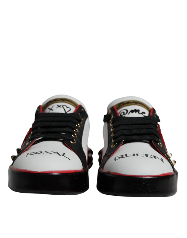White Red Crystals Leather Portofino Sneakers Shoes Dolce & Gabbana