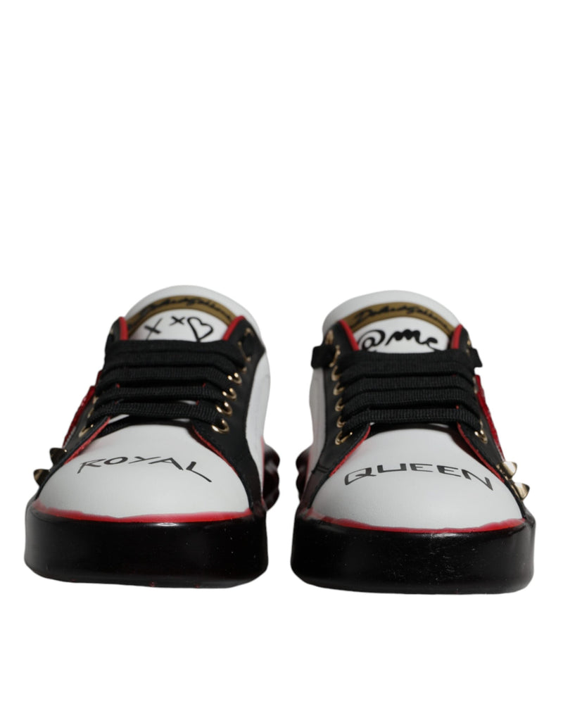 White Red Crystals Leather Portofino Sneakers Shoes Dolce & Gabbana