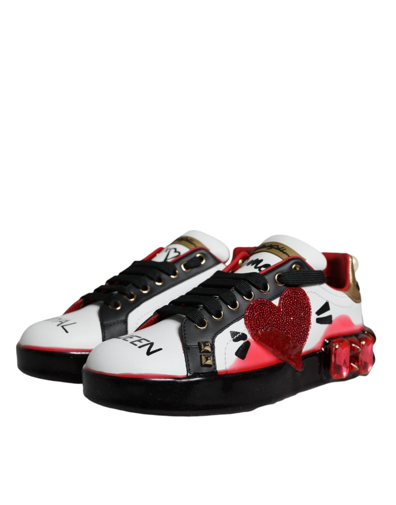 White Red Crystals Leather Portofino Sneakers Shoes Dolce & Gabbana