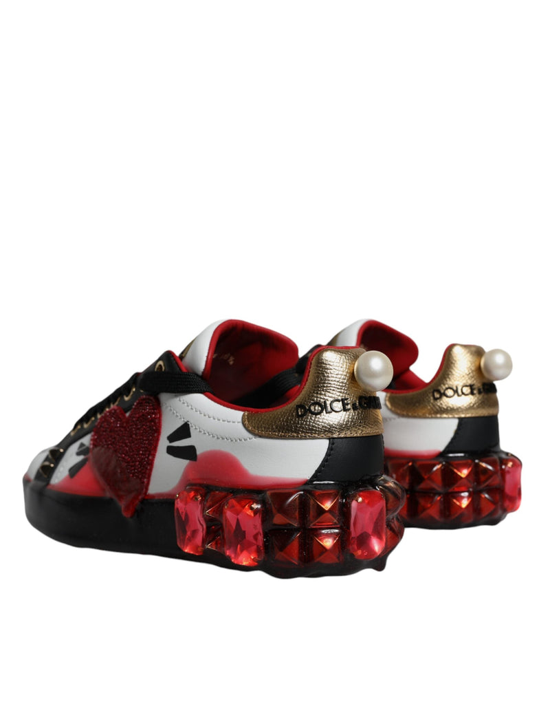 White Red Crystals Leather Portofino Sneakers Shoes Dolce & Gabbana