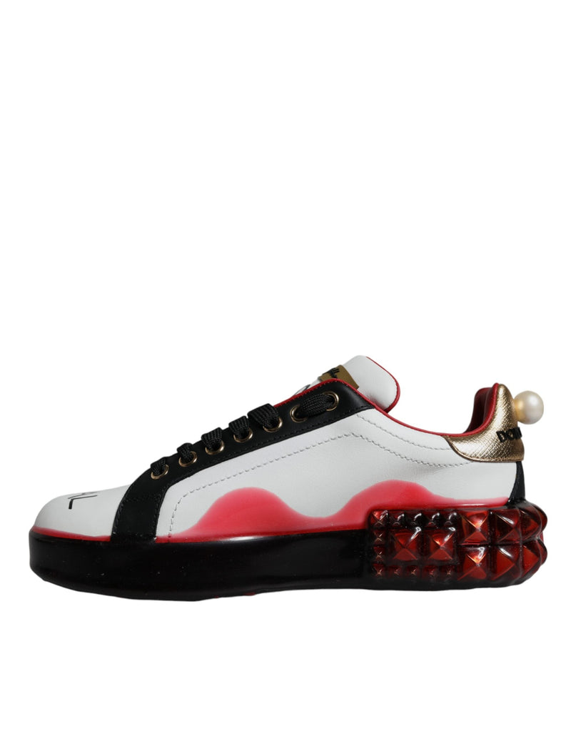 White Red Crystals Leather Portofino Sneakers Shoes Dolce & Gabbana