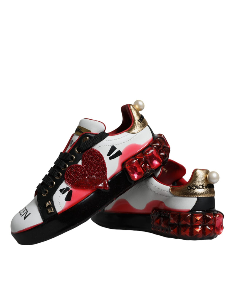 White Red Crystals Leather Portofino Sneakers Shoes Dolce & Gabbana