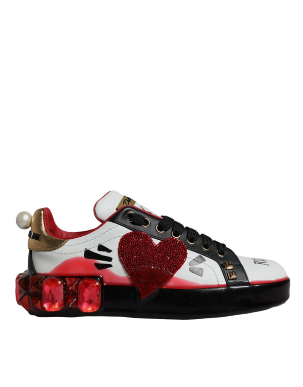 White Red Crystals Leather Portofino Sneakers Shoes Dolce & Gabbana