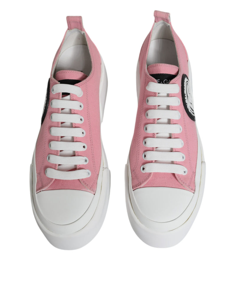 Pink White Canvas Logo Low Top Sneakers Shoes Dolce & Gabbana