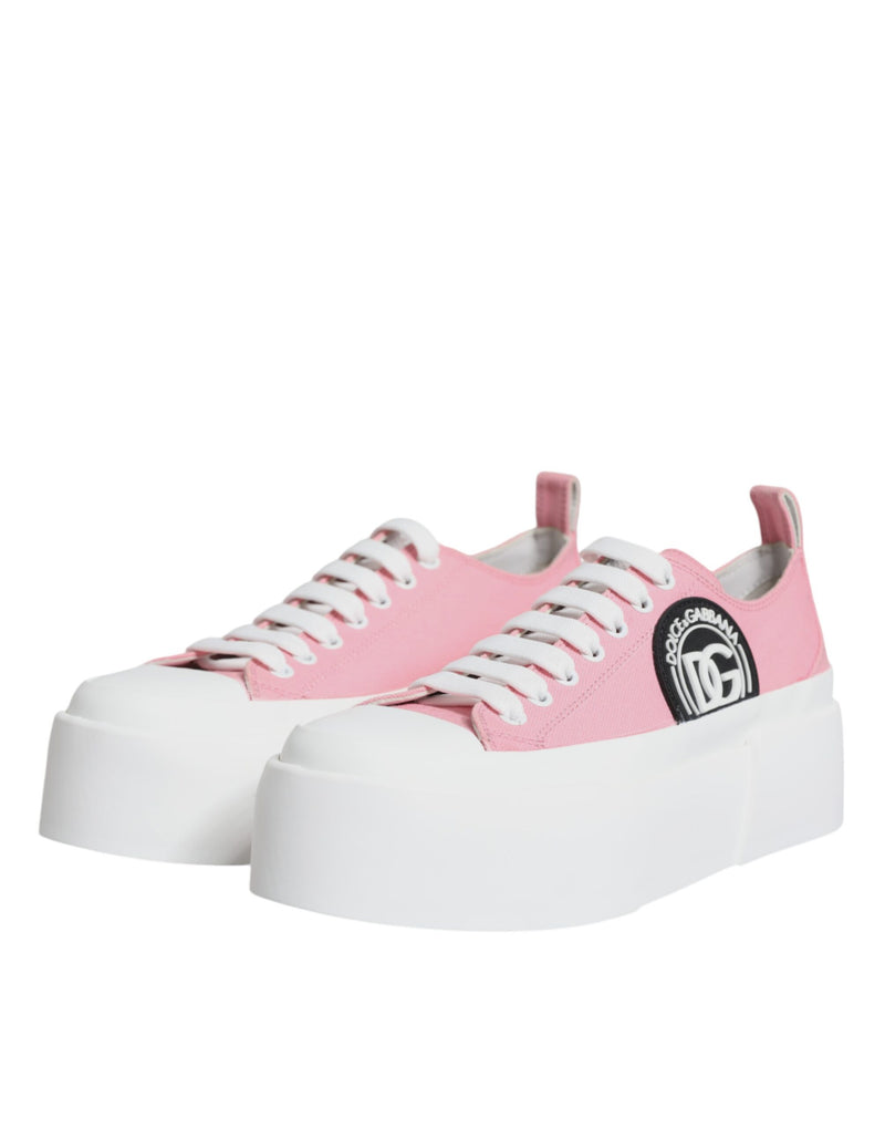 Pink White Canvas Logo Low Top Sneakers Shoes Dolce & Gabbana