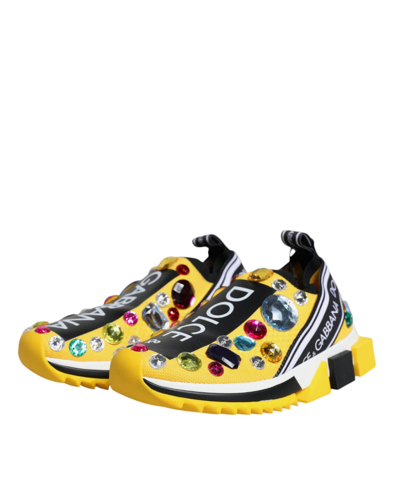 Yellow Sorrento Crystals Low Top Sneakers Shoes Dolce & Gabbana