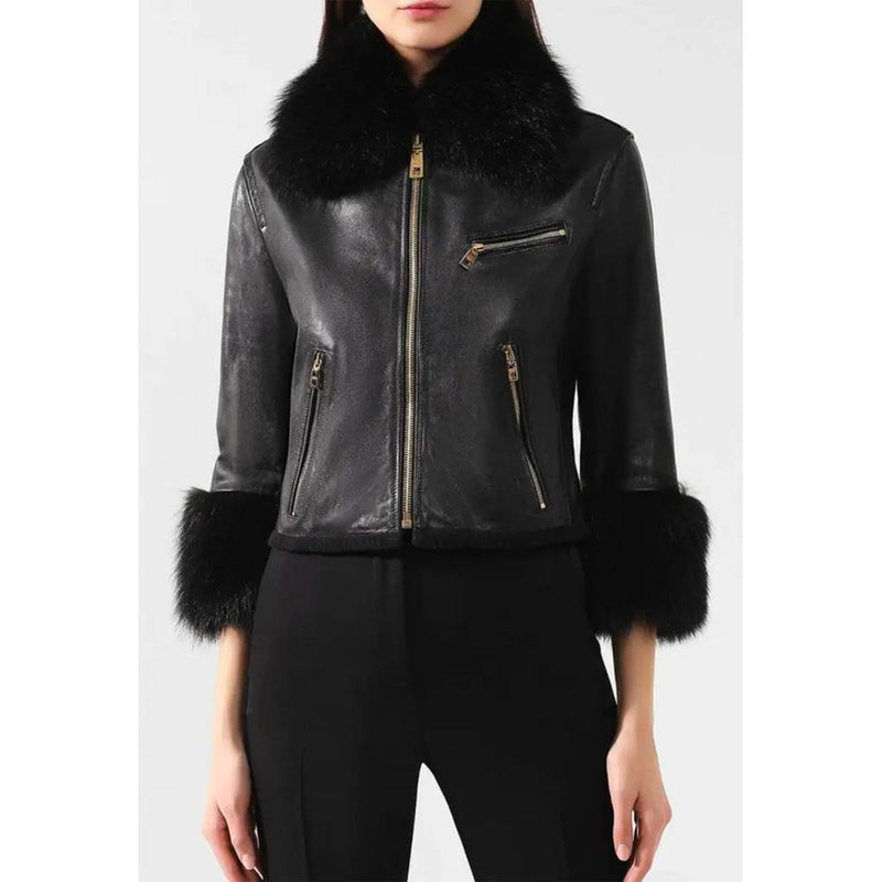 Black Leather Di Lambskin Jackets & Coat Dolce & Gabbana