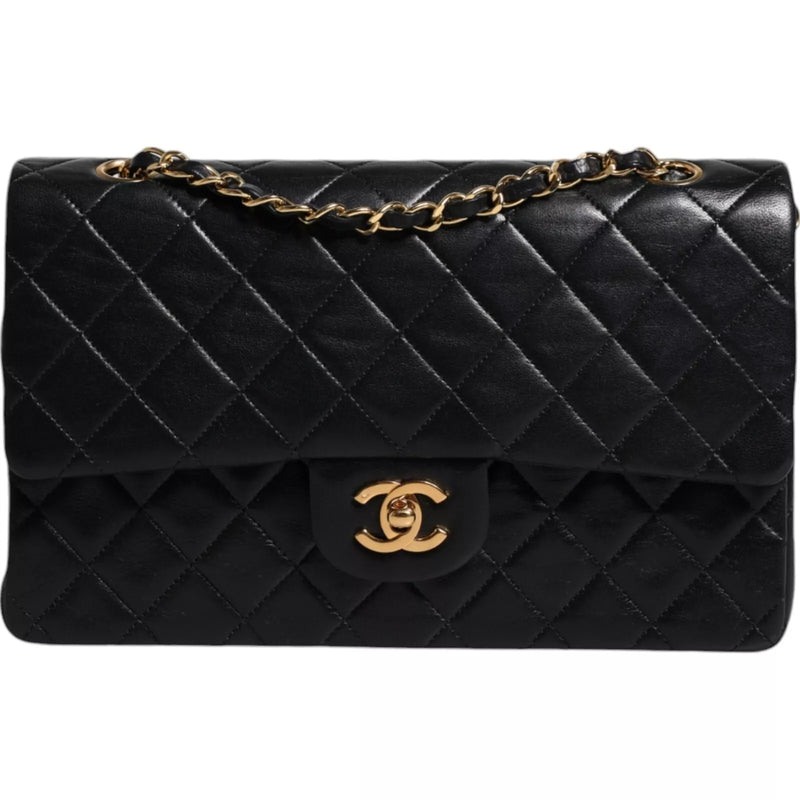 Black Lambskin Medium Classic Double Flap Quilted Gold Shoulder Bag Chanel