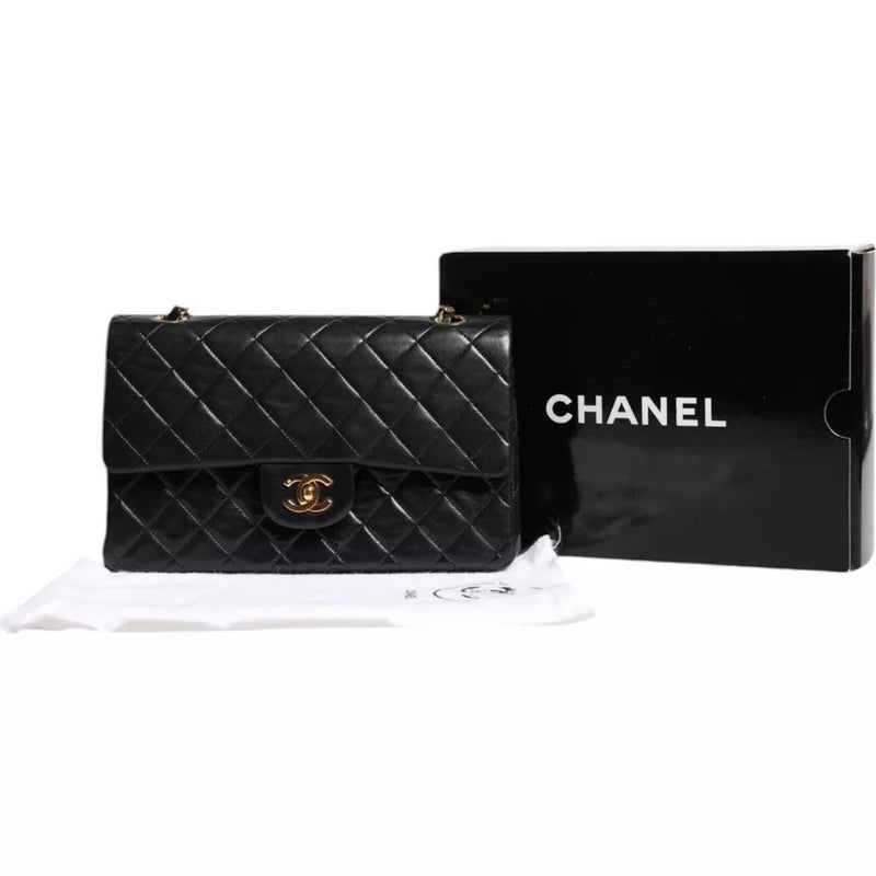 Black Lambskin Medium Classic Double Flap Quilted Gold Shoulder Bag Chanel