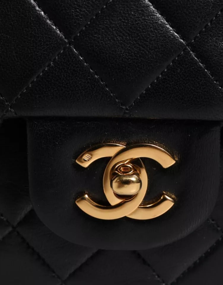 Black Lambskin Medium Classic Double Flap Quilted Gold Shoulder Bag Chanel