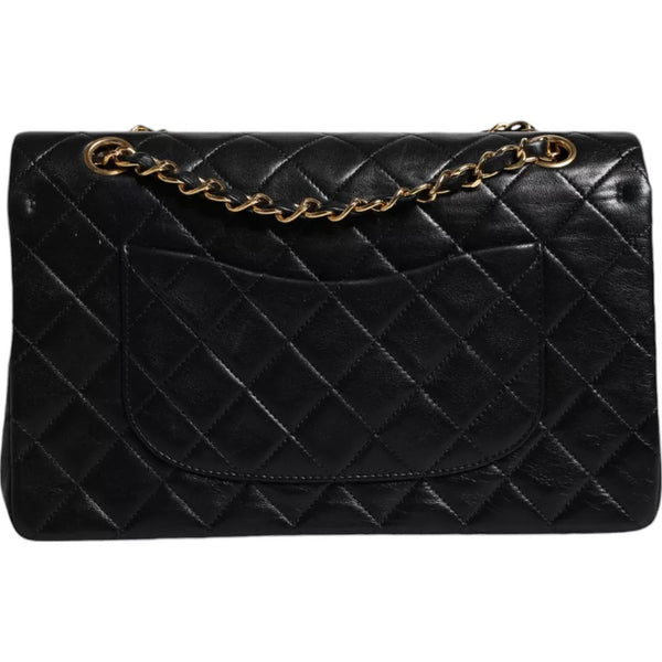 Black Lambskin Medium Classic Double Flap Quilted Gold Shoulder Bag Chanel