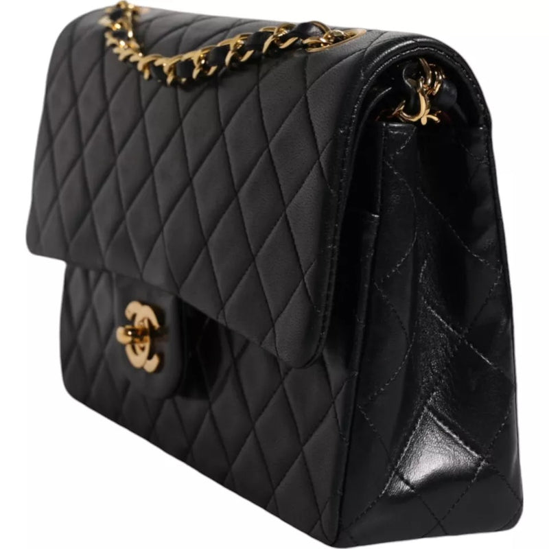 Black Lambskin Medium Classic Double Flap Quilted Gold Shoulder Bag Chanel