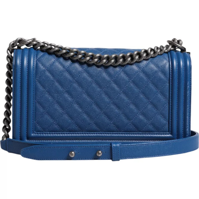 Blue Lambskin Double Chain Leather Medium Shoulder Bag Chanel