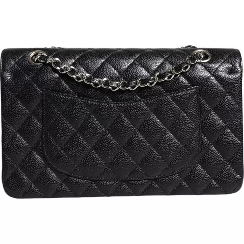 Black Caviar Medium Classic Double Flap Shoulder Quilted Silver Bag Chanel