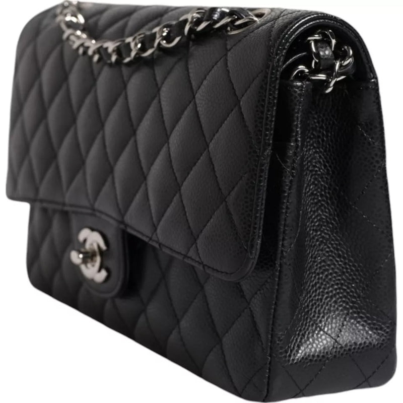 Black Caviar Medium Classic Double Flap Shoulder Quilted Silver Bag Chanel