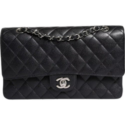 Black Caviar Medium Classic Double Flap Shoulder Quilted Silver Bag Chanel