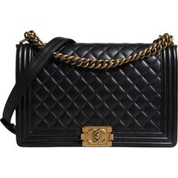 Black Large Lambskin Double Chain Gold Leather Shoulder Bag Chanel