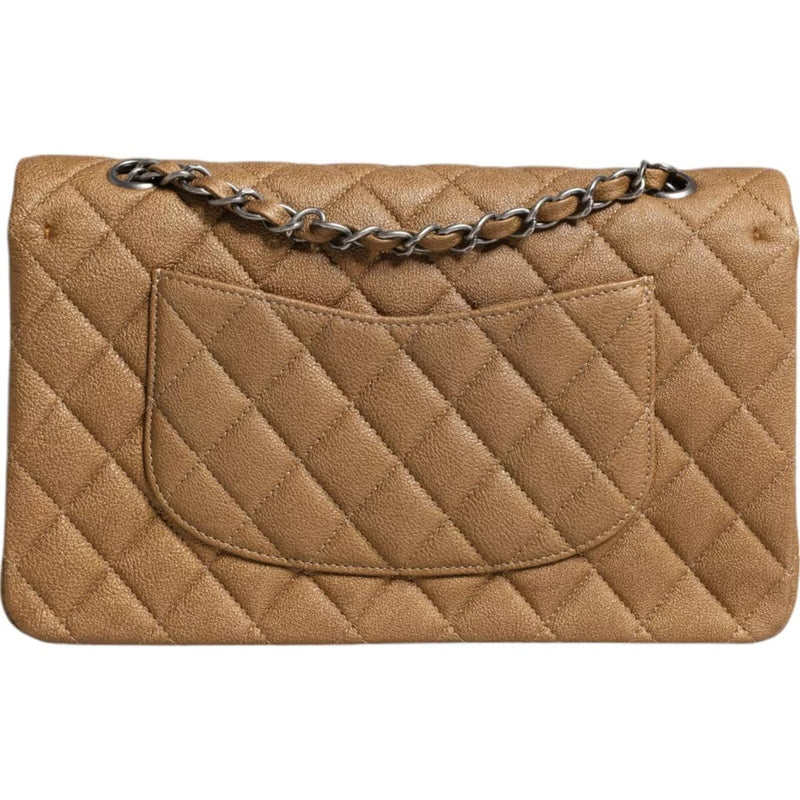 Dark Gold Medium Classic Double Flap Ruthenium Shoulder Bag Chanel