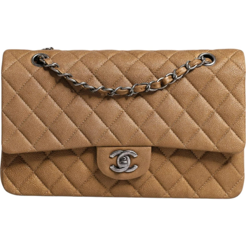 Dark Gold Medium Classic Double Flap Ruthenium Shoulder Bag Chanel