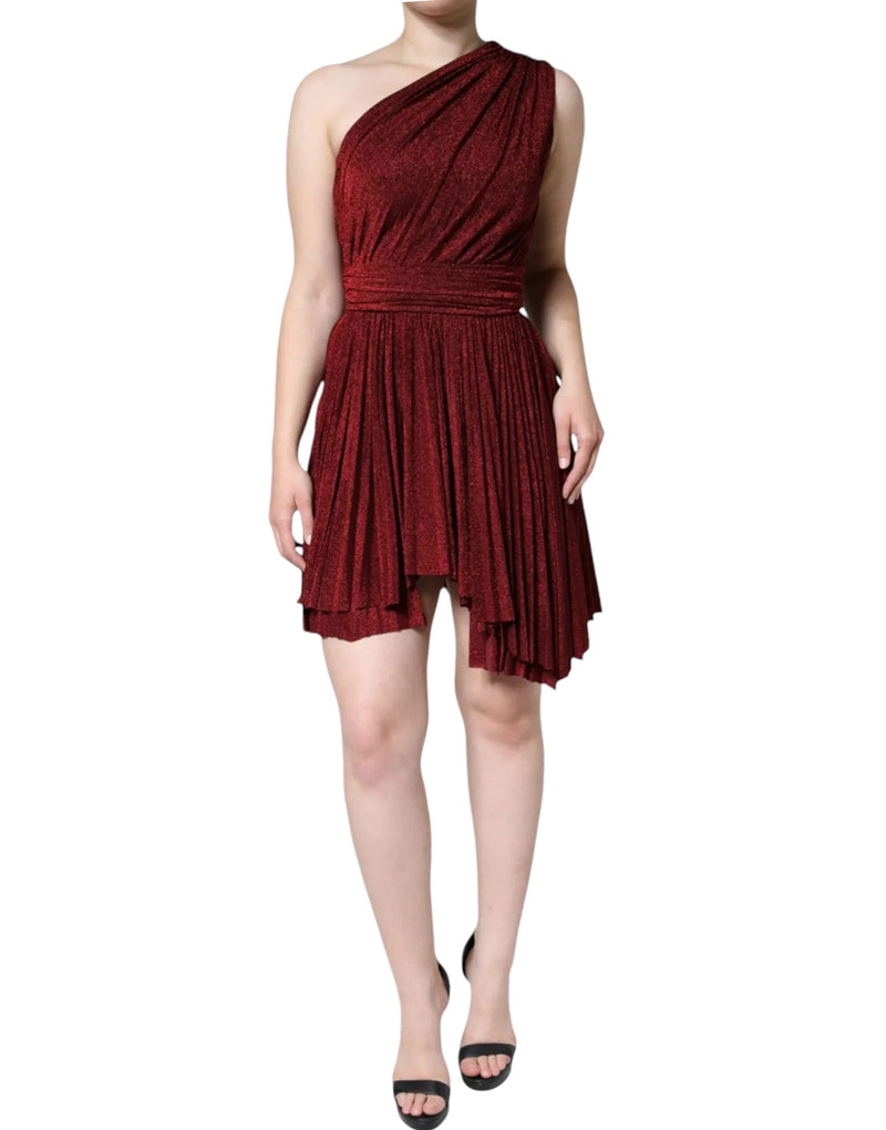 Red One Shoulder Pleated A-line Mini Dress Dolce & Gabbana