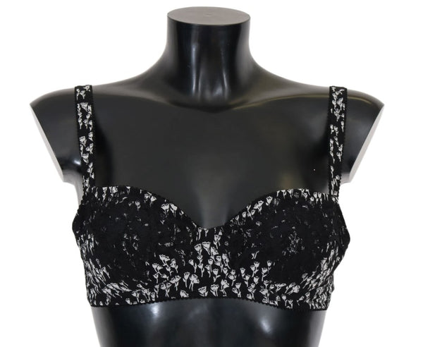 Elegant Black Floral Lace Silk Bra Dolce & Gabbana