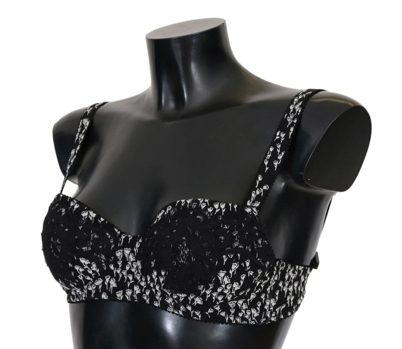 Elegant Black Floral Lace Silk Bra Dolce & Gabbana