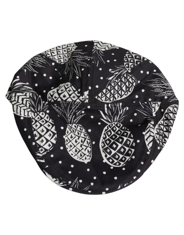 Black White Pineapple Print Newsboy Cap Hat Dolce & Gabbana