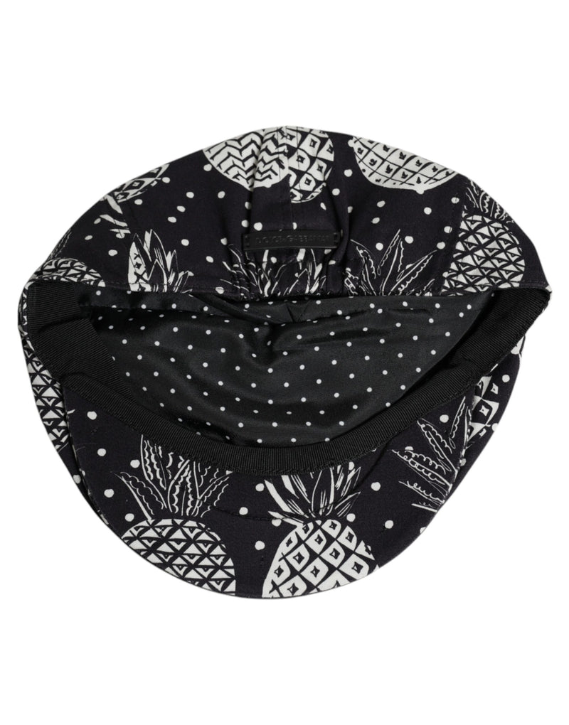 Black White Pineapple Print Newsboy Cap Hat Dolce & Gabbana