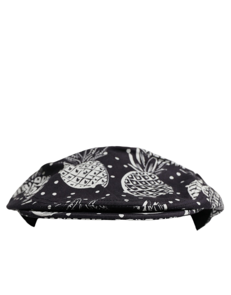 Black White Pineapple Print Newsboy Cap Hat Dolce & Gabbana