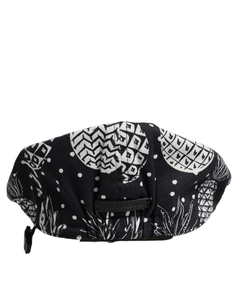 Black White Pineapple Print Newsboy Cap Hat Dolce & Gabbana