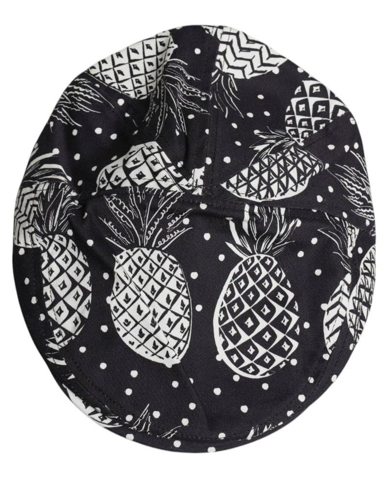 Black White Pineapple Print Newsboy Cap Hat Dolce & Gabbana