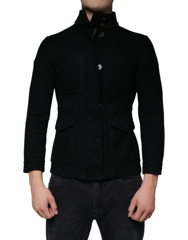 Black Button Down Cotton Stretch Denim Jacket Dolce & Gabbana