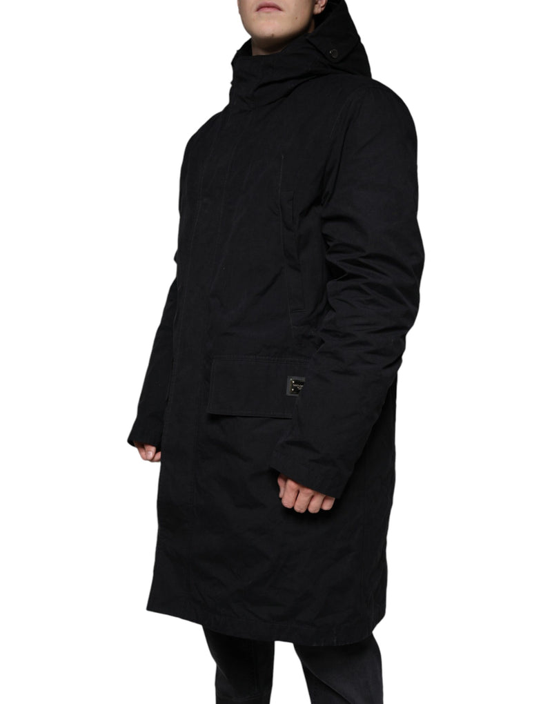 Black Hooded Parka Cotton Trench Coat Jacket Dolce & Gabbana