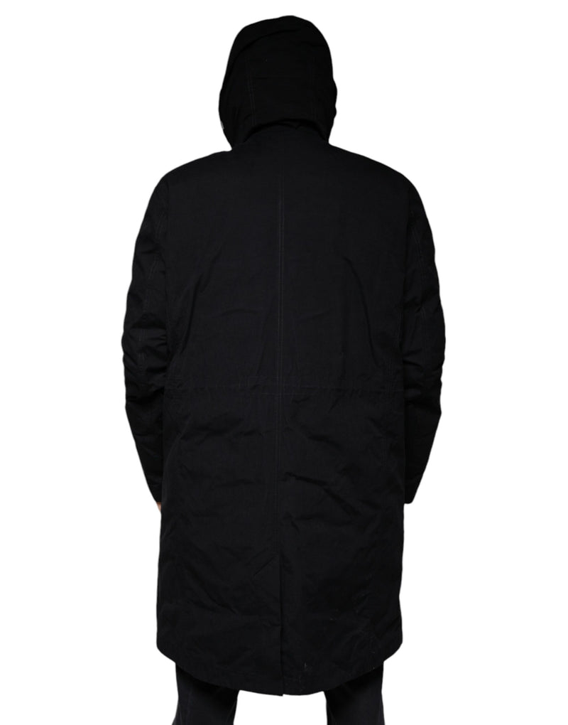 Black Hooded Parka Cotton Trench Coat Jacket Dolce & Gabbana